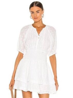 NWT Cleobella Cotton Smocked Waist Puff Sleeve Mini Dress Size S